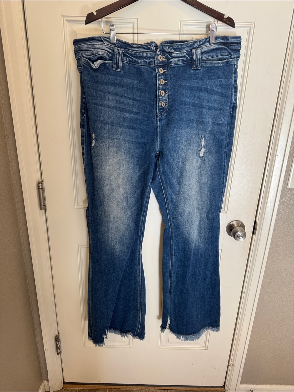 KanCan Medium Blue High-Rise Button-Front Flare Jeans